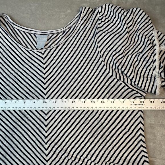 Chico's Navy White Stripe Fringed Flutter Short Sleeve 100% Linen Top Sz 3 ( L ) - Picture 12 of 16